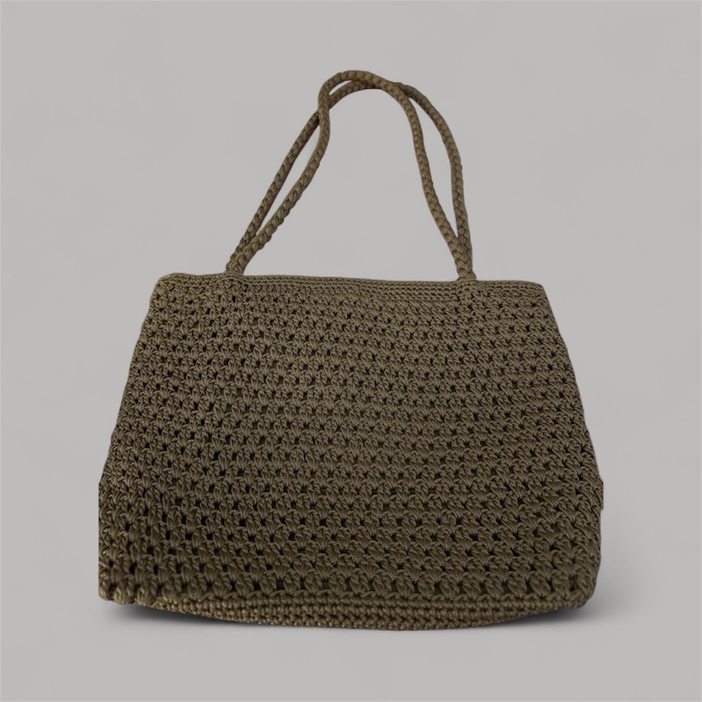 Lina Taupe Woven Shoulder Bag Crochet Tote - Picture 3 of 6